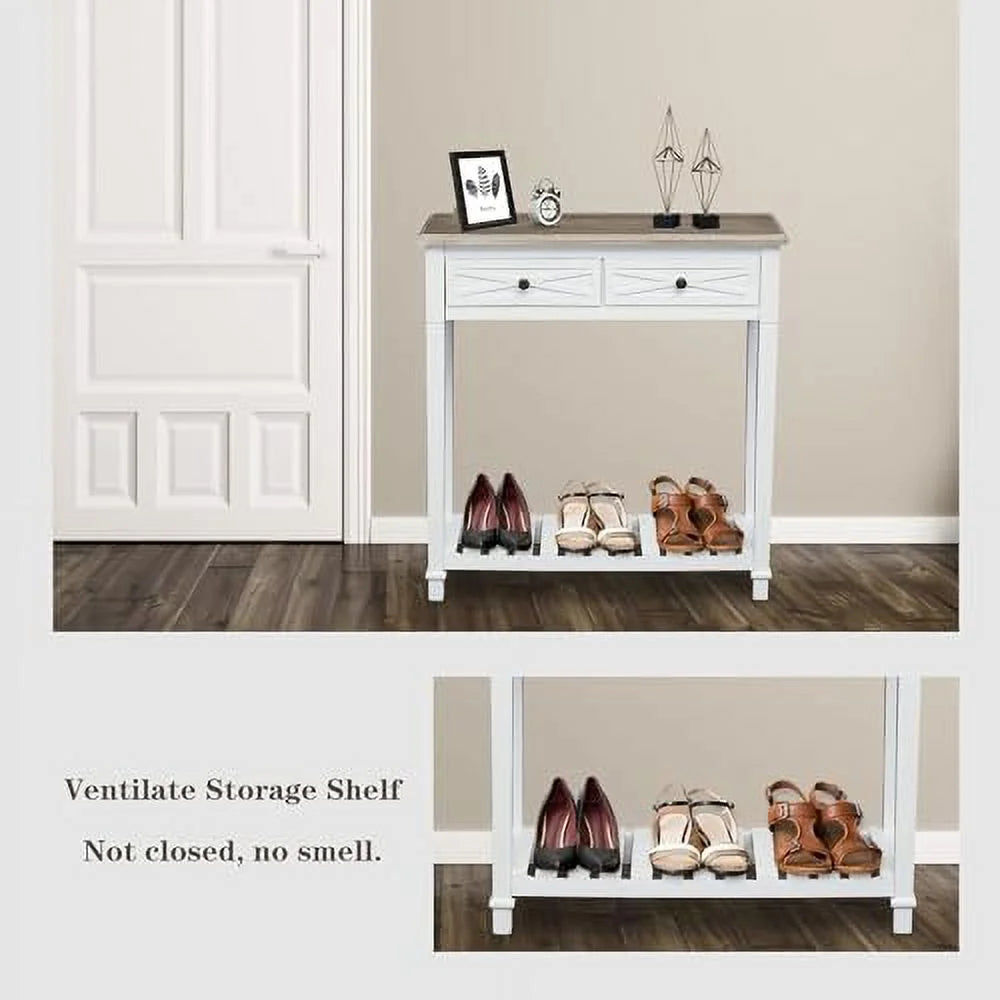 White 2 Drawer Console Table H558