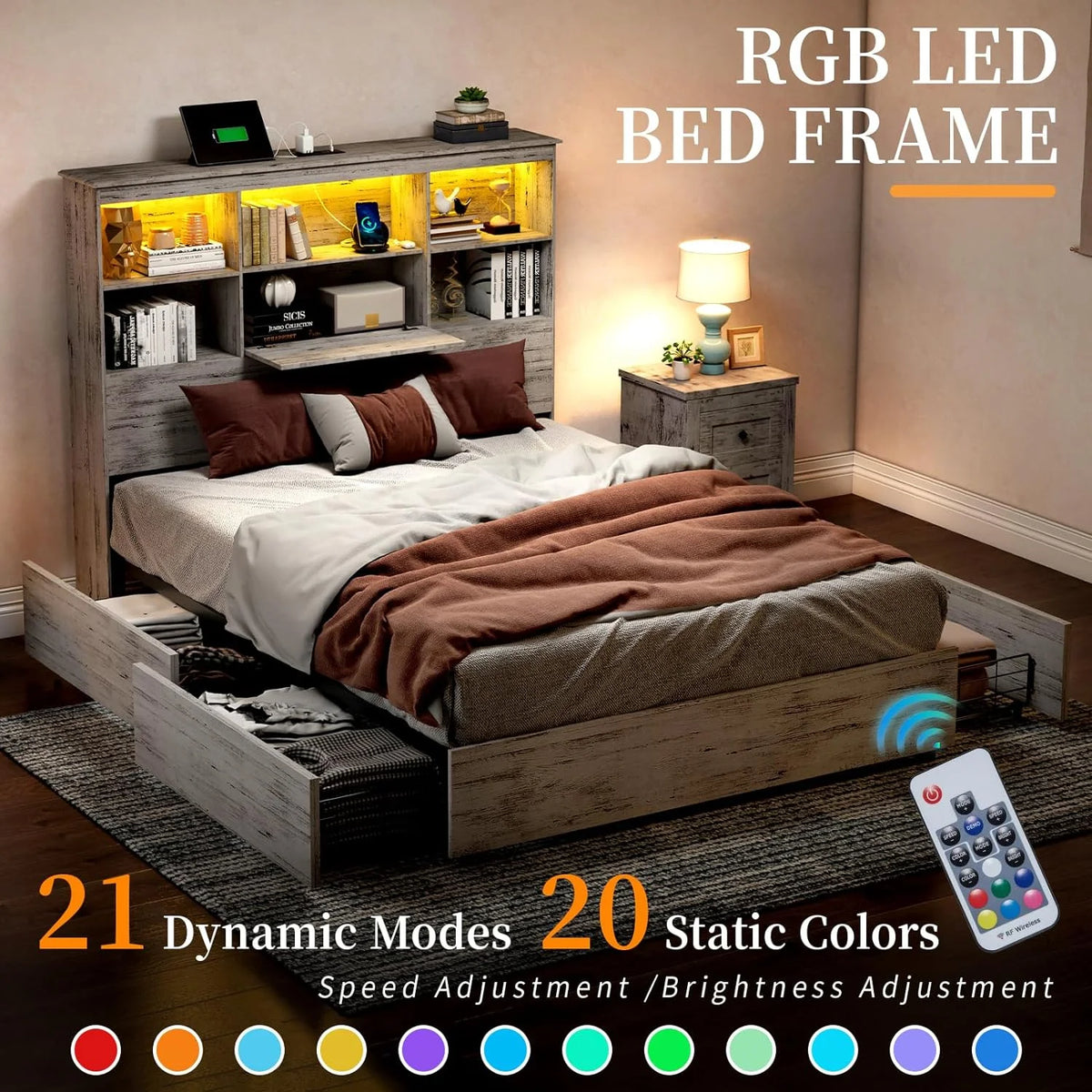 Queen Size Wood Storage Bed with 4 Drawers J568
