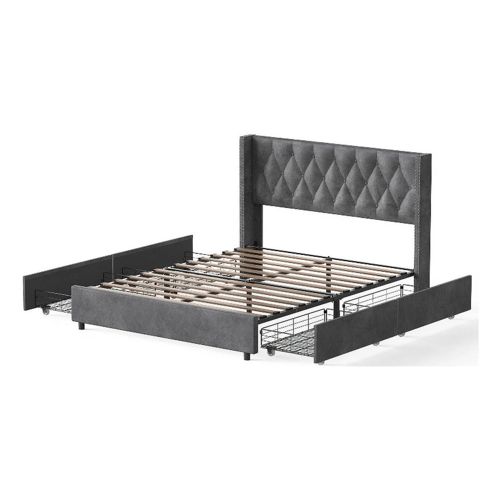 Velvet King Size Platform Bed O49342