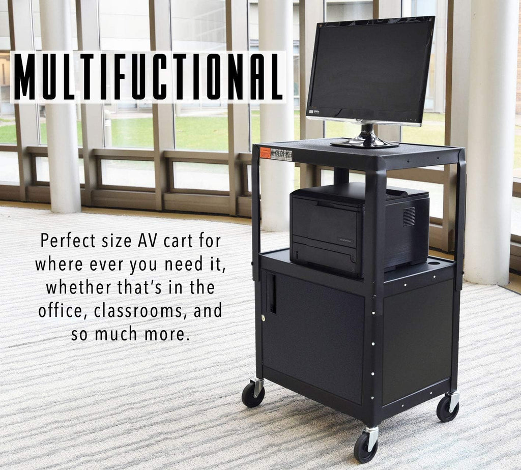 Black Height Adjustable AV Cart with Locking Cabinet H62456