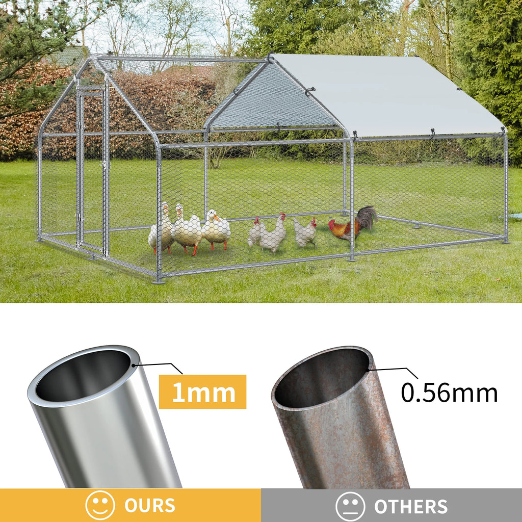 Large Metal Walk-in Chicken Coop with Waterproof Cover V35596