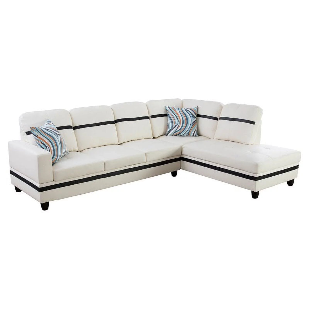 White and Black Faux Leather Right Sectional Sofa N297847