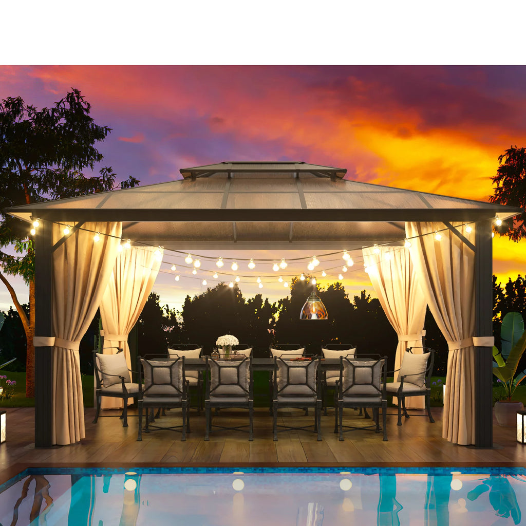 10 ft. x 12 ft. Hardtop Gazebo with Curtain and Netting F658
