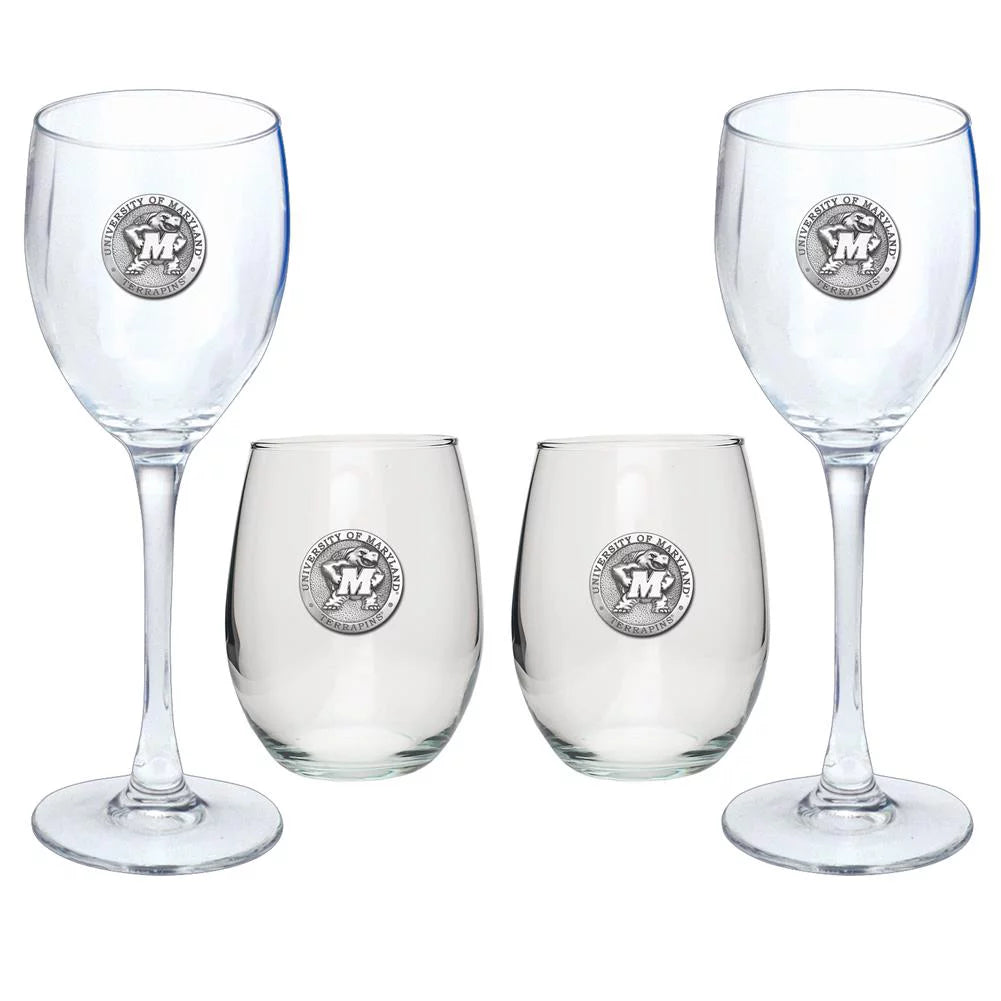University of Maryland Terps Goblet Set Stemmed and Stemless Wine Set J9300