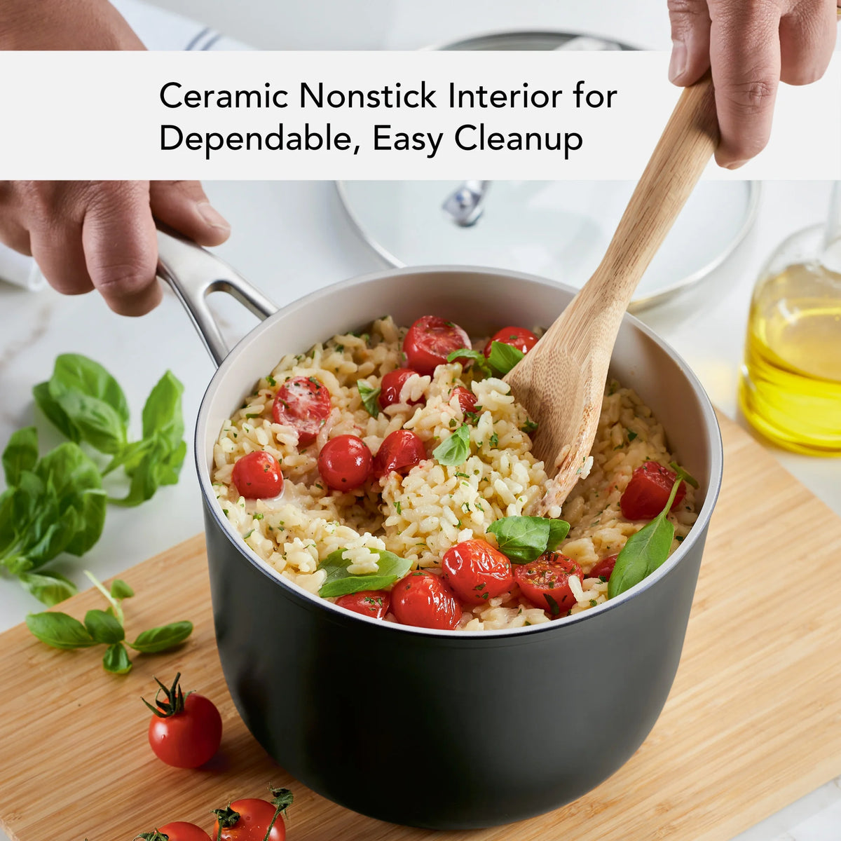 Hard Anodized Ceramic Nonstick Sauce Pan with Lid, 3qt, Matte Black B17032