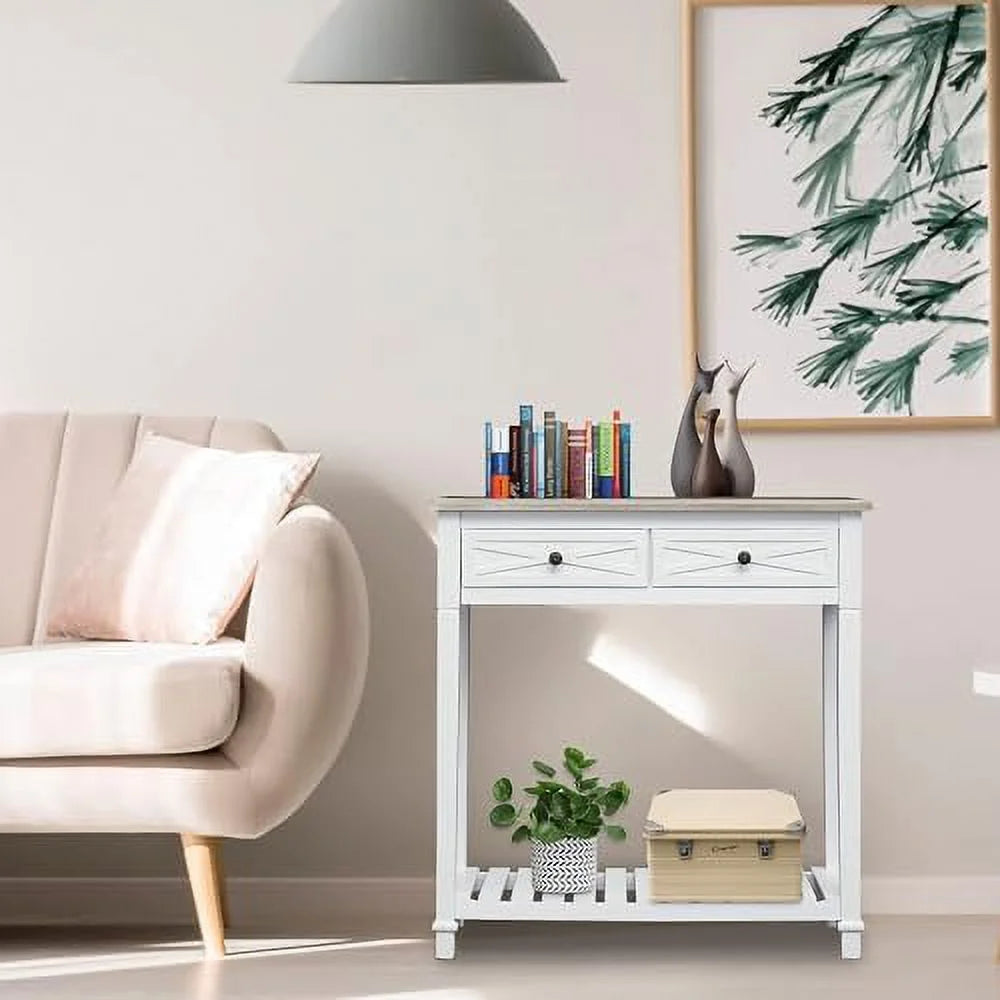White 2 Drawer Console Table H558