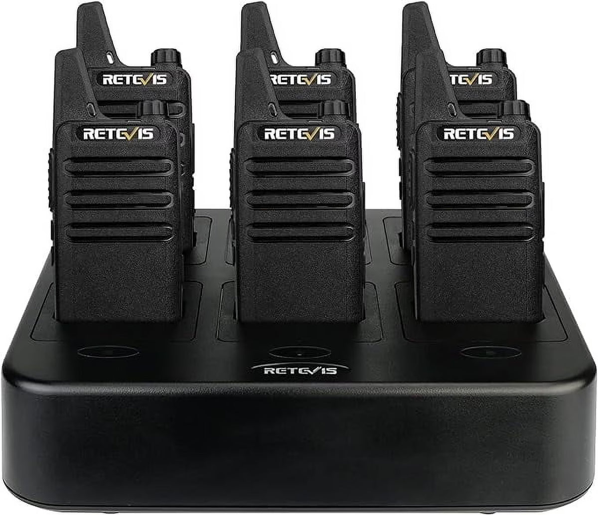 6 Pack Rechargeable Two Way Radios with Multi Gang Charger V753