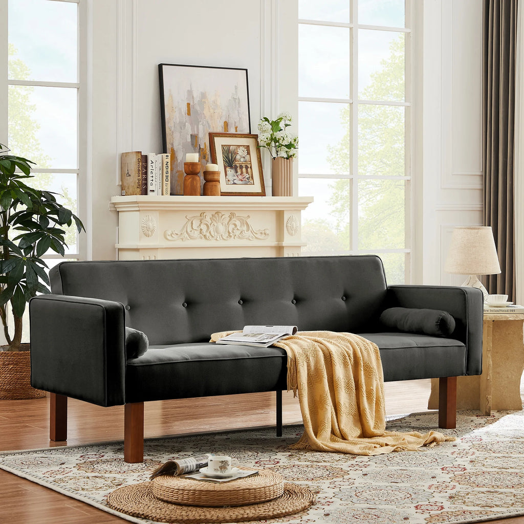 Grey Linen Futon Sofa Bed I1788