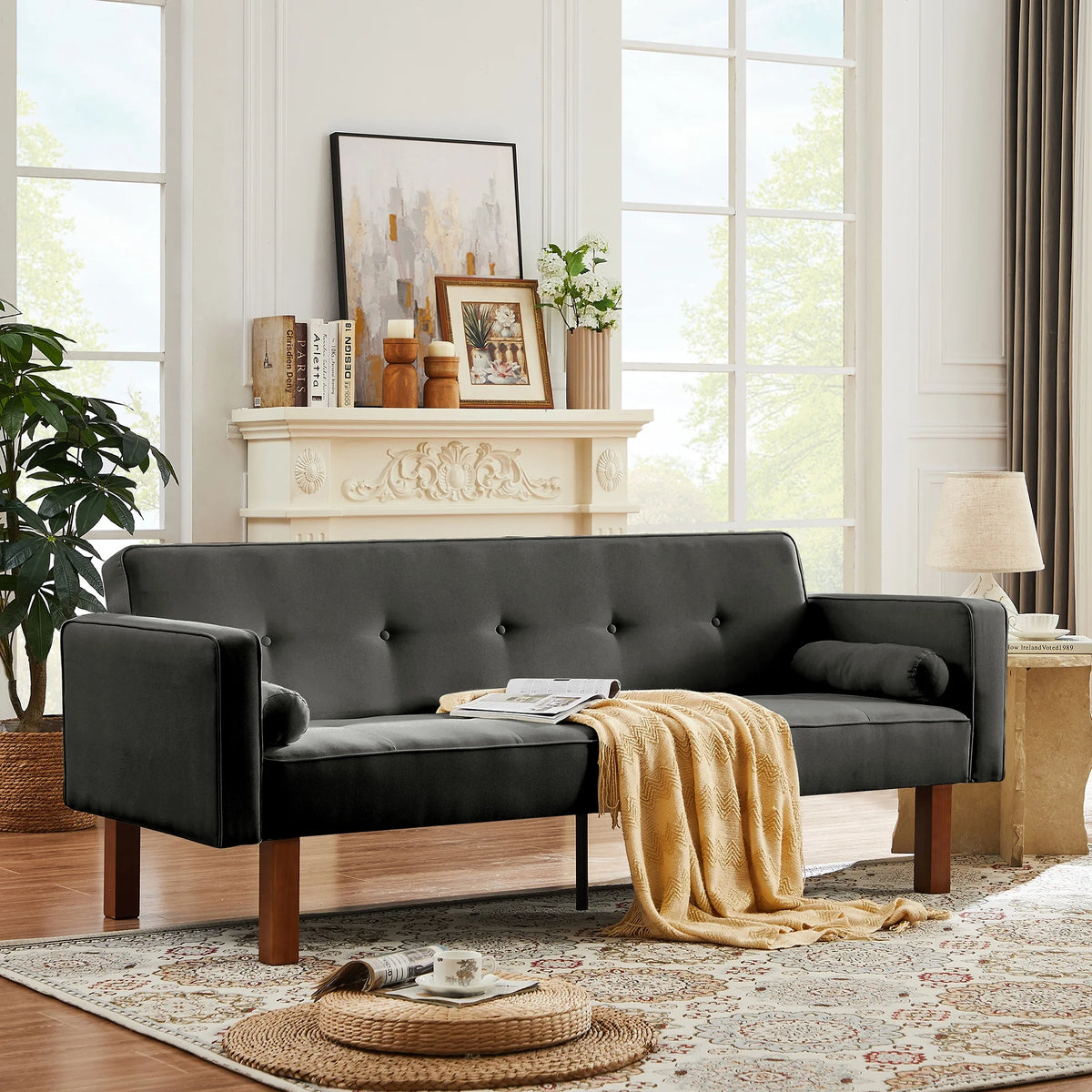 Grey Linen Futon Sofa Bed I1788