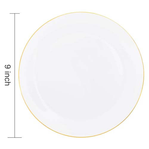 50 Pcs Gold Rim White Plastic Dinner Plates Y8231