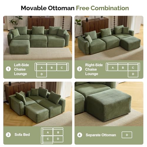 Convertible Corduroy L-Shaped Sectional Sofa with Ottoman K956670