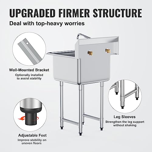 Stainless Steel 1 Compartment Free Standing Small Sink with Faucet & Legs, 21"x18" Single Bowl Sink X6048