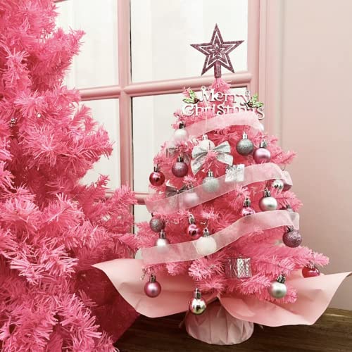 20" Pink Artificial Christmas Tree with Lights and Star Treetop U25457