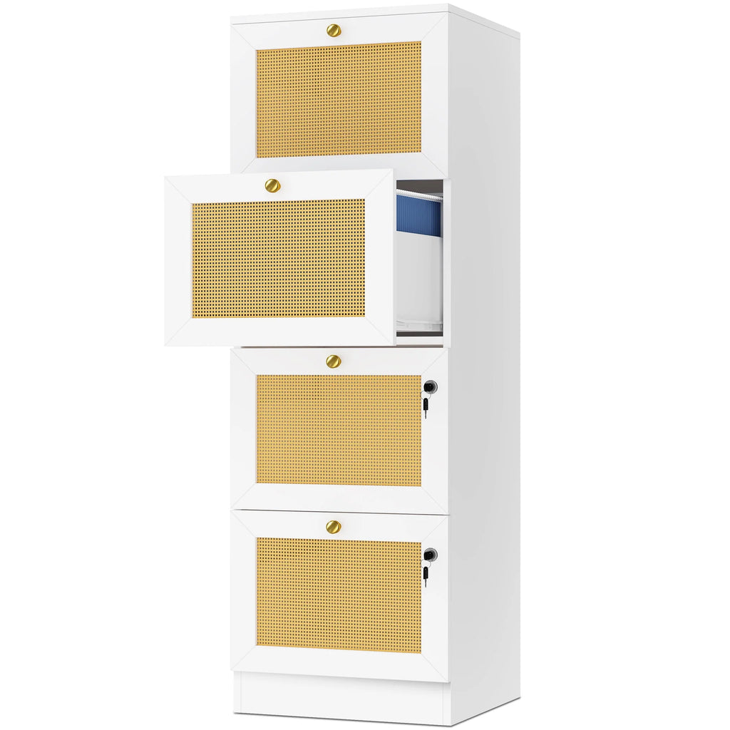 4 Drawer White Wood File Cabinet with Lock T345392
