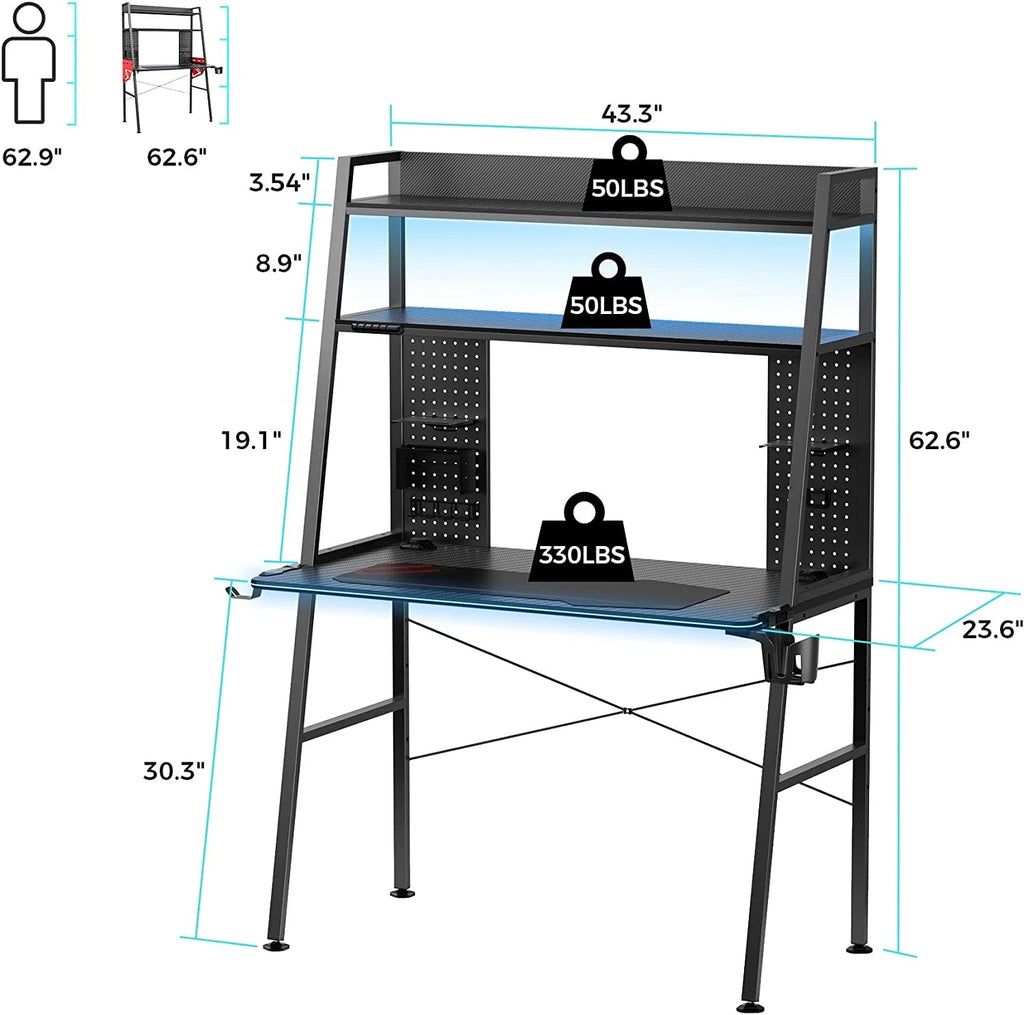 43'' Gaming Desk with Shelves K854