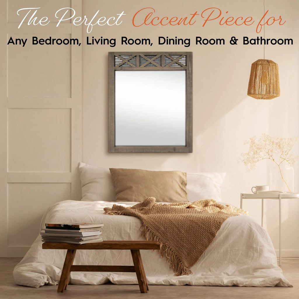 Rustic Farmhouse Mirror with Galvanized Metal – 28" x 34" J25746