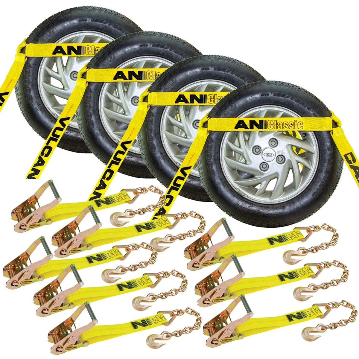 Classic Yellow 4 Pack Car Tie Down Chain Anchors Flat Bed Side Rail N73130