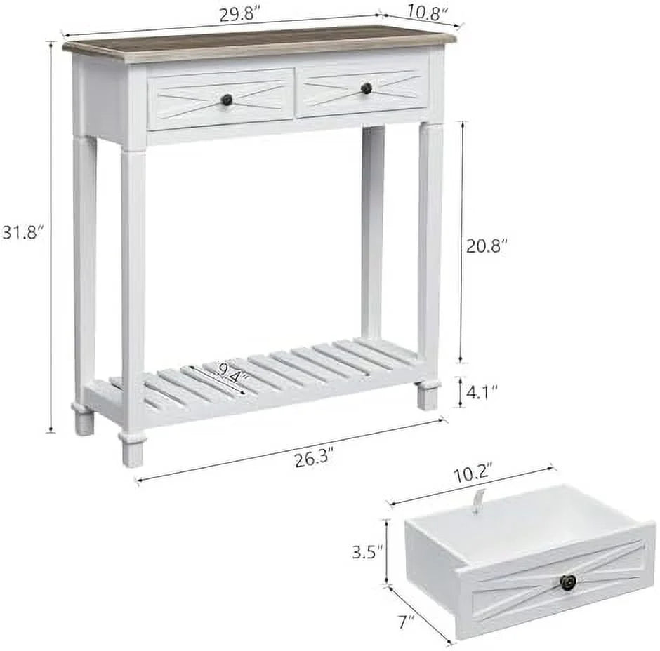White 2 Drawer Console Table H558