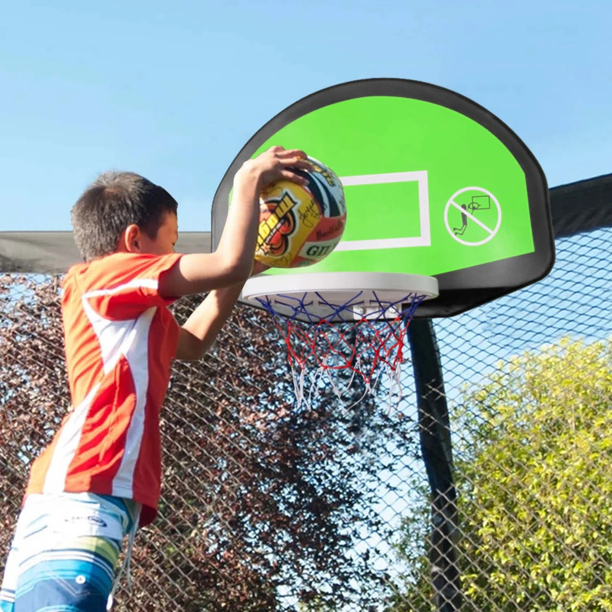 14FT Outdoor Trampoline with Basketball Hoop, Safety Enclosure Net and Ladder K3957