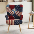 Grey Plaid Upholstered Accent Chair with Wooden Base N573