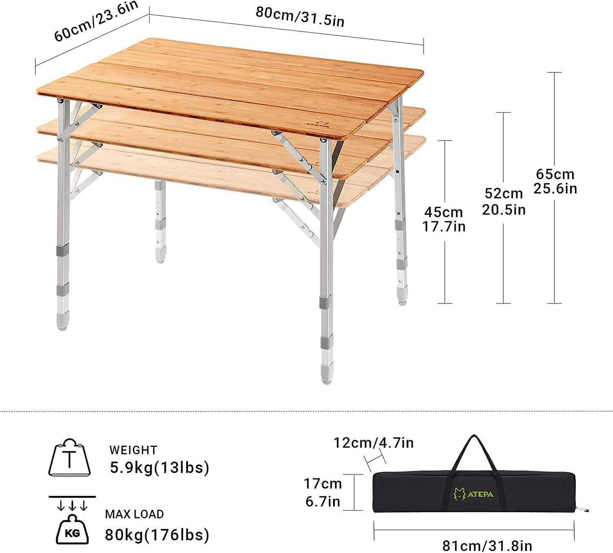 Bamboo Folding Camping Table with Carry Bag H4838