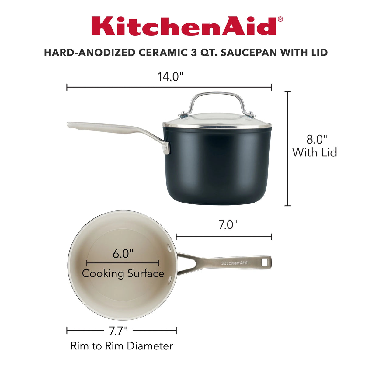 Hard Anodized Ceramic Nonstick Sauce Pan with Lid, 3qt, Matte Black B17032