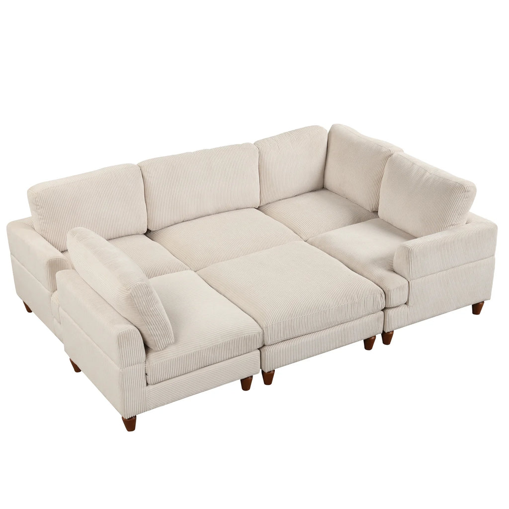 Beige Corduroy Modular Sectional Sofa with Chaise V47411