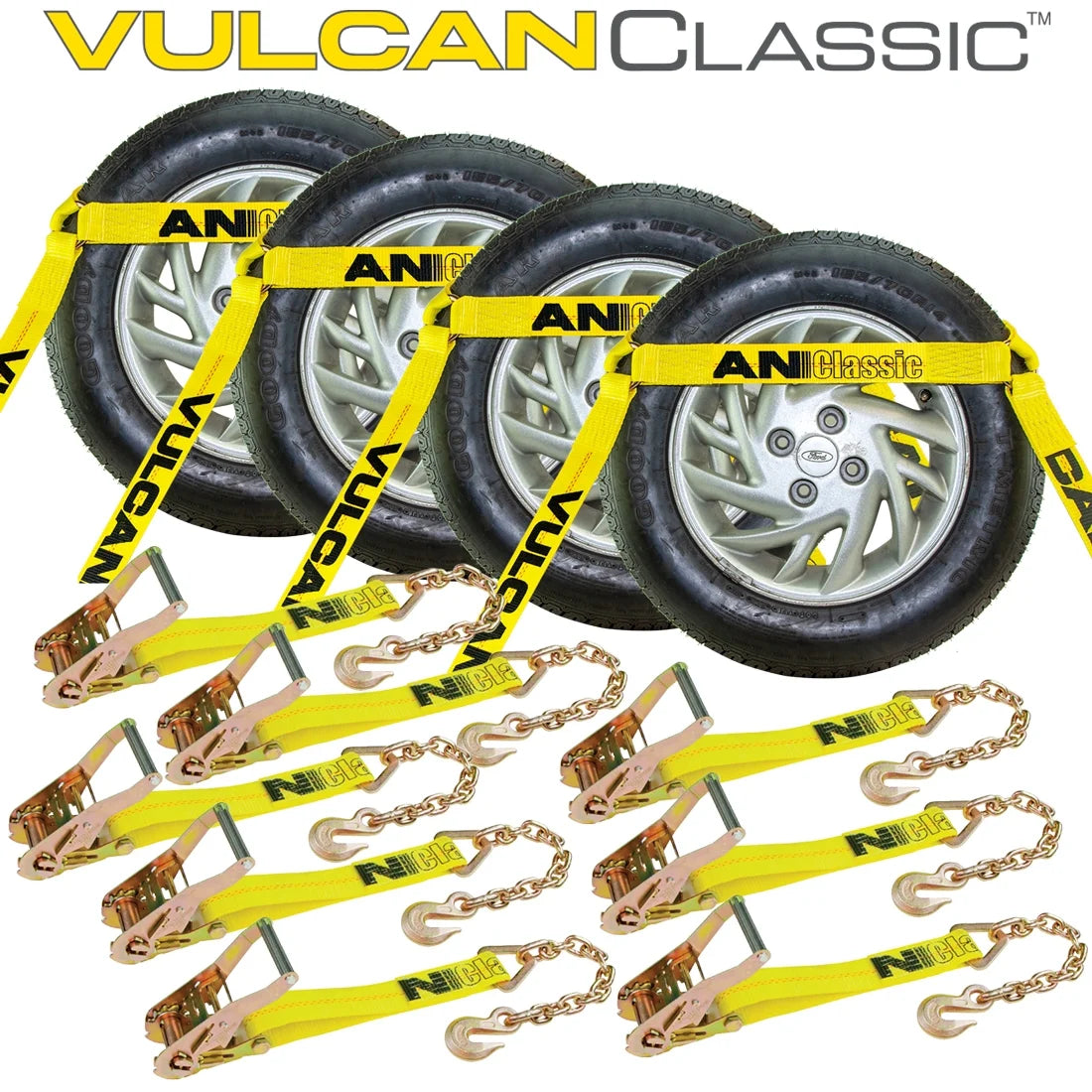 Classic Yellow 4 Pack Car Tie Down Chain Anchors Flat Bed Side Rail N73130