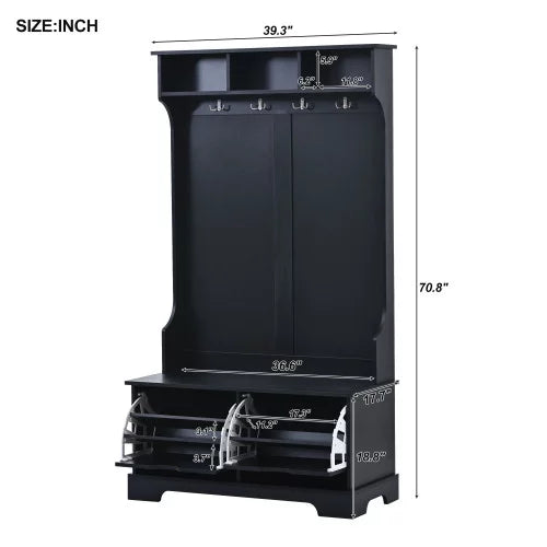 Wood Hall Tree with 2 Flip Shoe Storage Drawers and Storage Bench M349