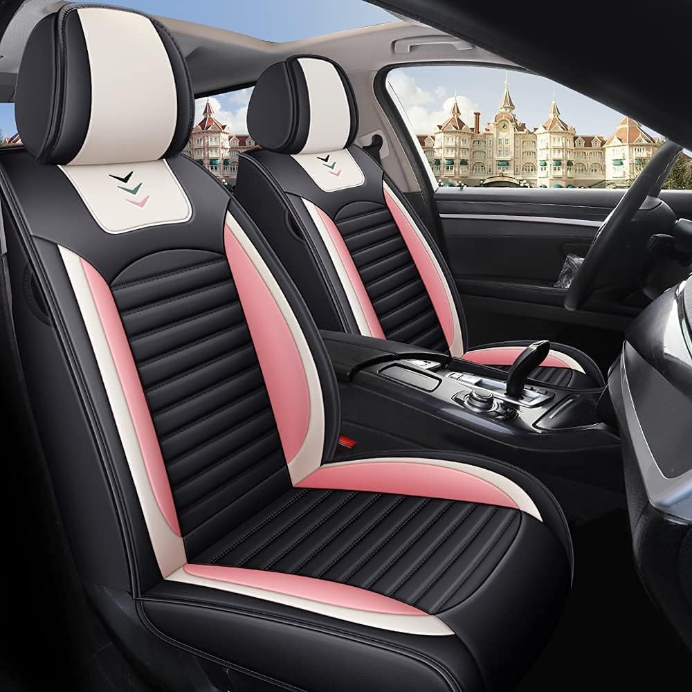 Black-Pink PU Leather Car Seat Cover 5-Seats M931377