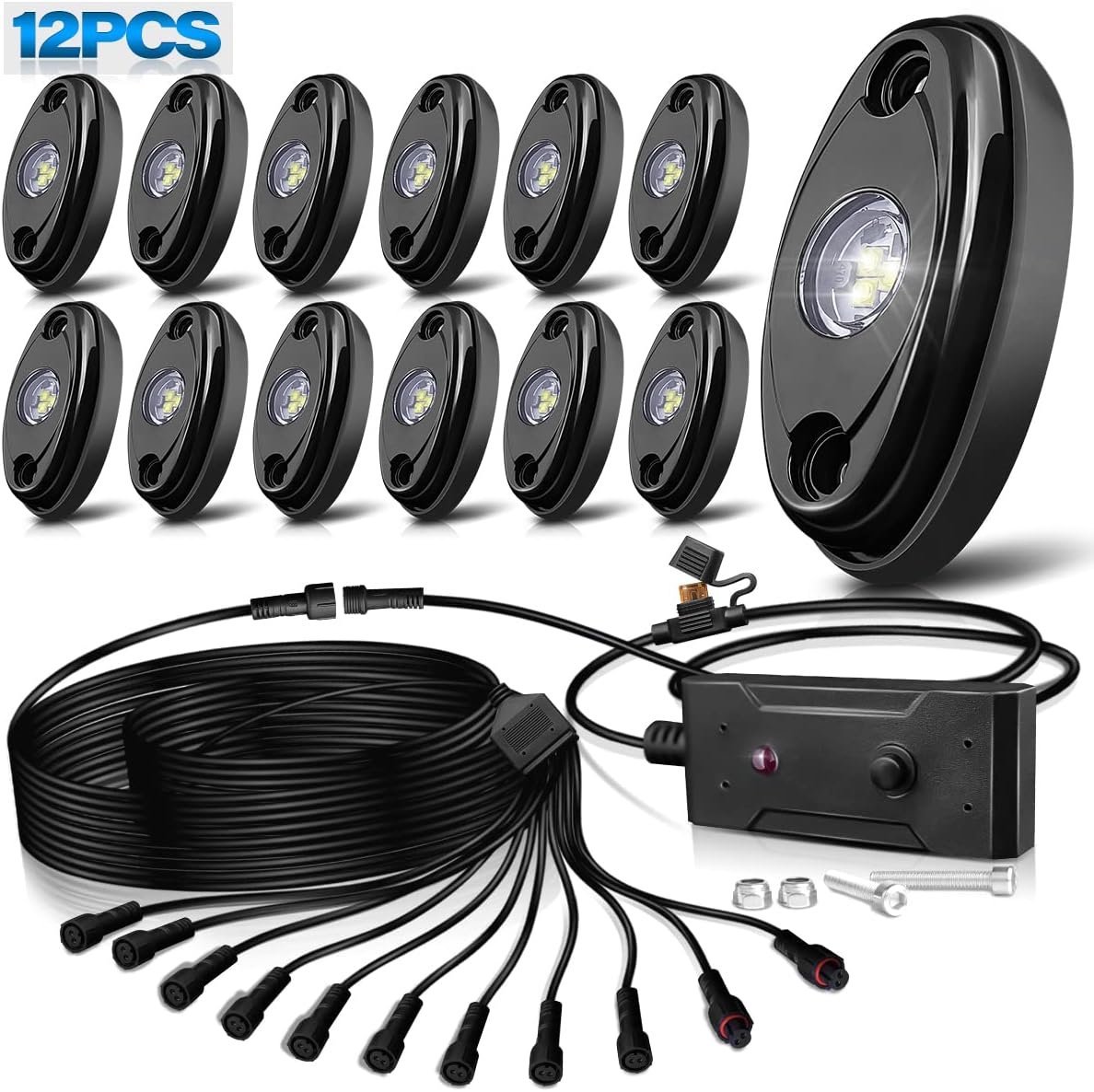 12Pods LED Rock Lights Kit with Switch Wire Harness F8101
