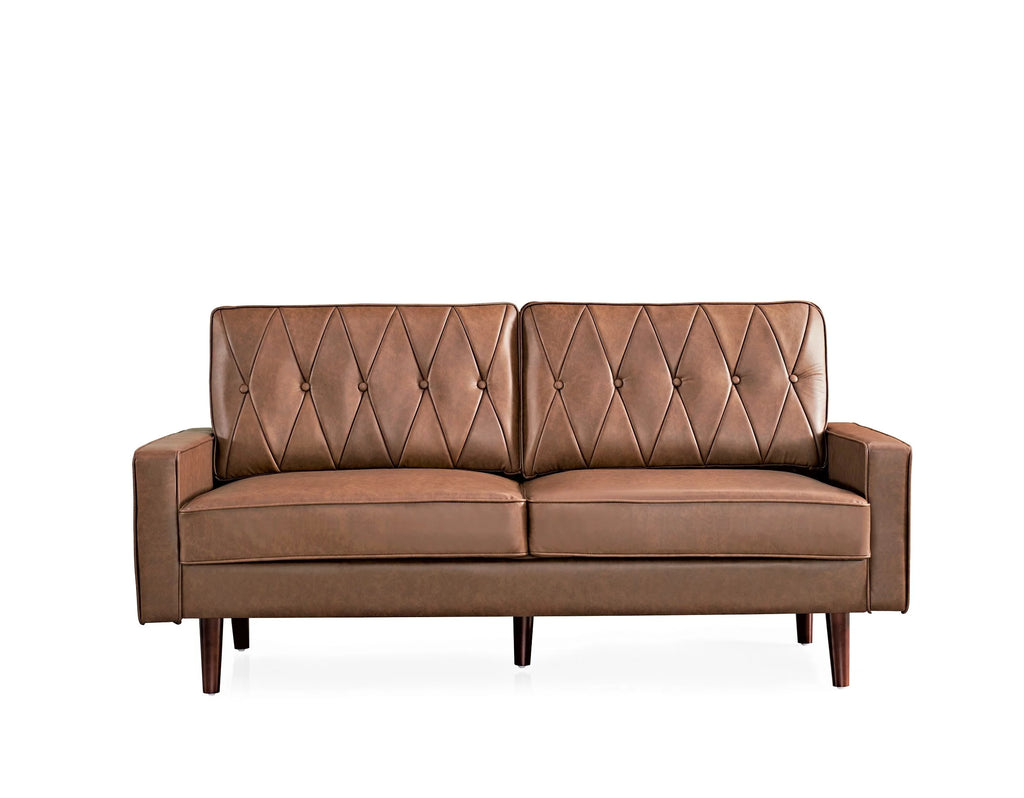 Brown Faux Leather Cushion Back Sofa M432