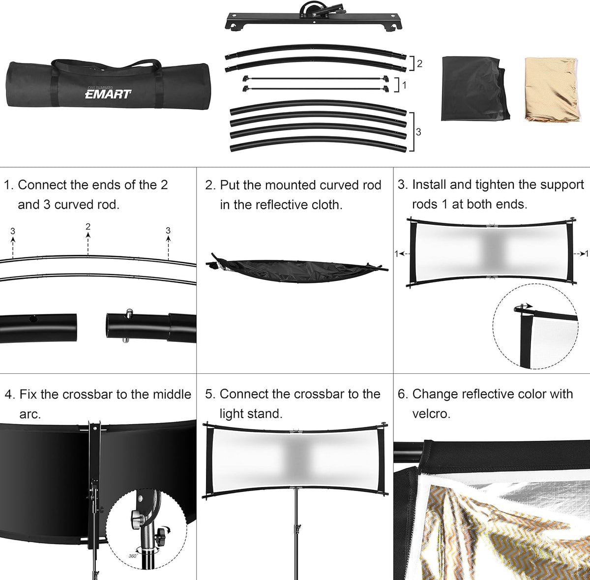 Curved Eyelighter Light Reflector with Carrying Bag J357965