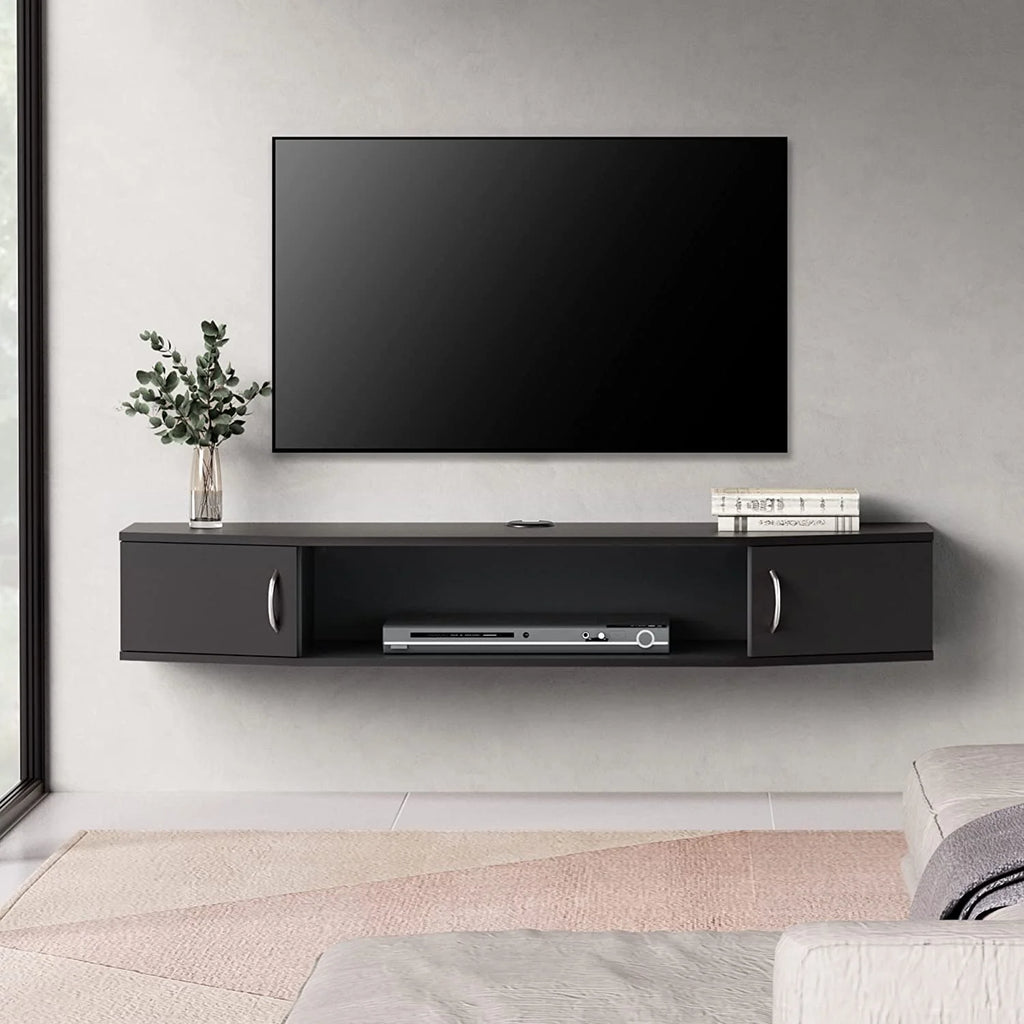 Floating TV Stand with LED Lights and Storage Cabinets G67148
