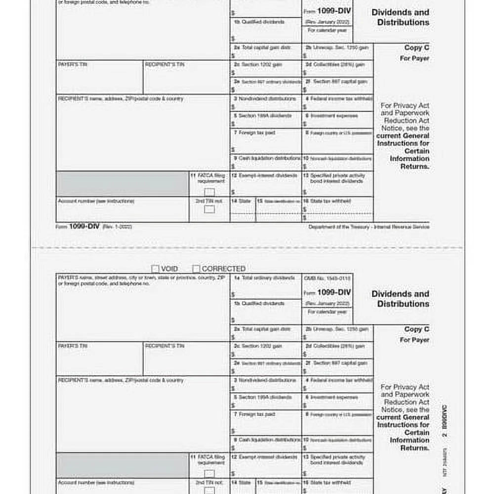 1099-DIV 4-Part Laser Tax Form Set P791