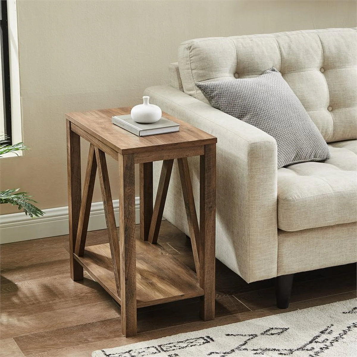 Rustic Oak Narrow End Table Set of 2 C39881