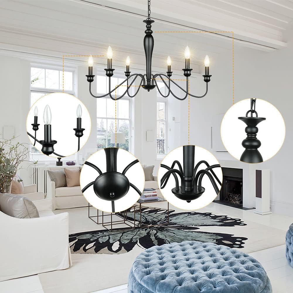Black 6-Light Farmhouse Candle Chandelier M2547