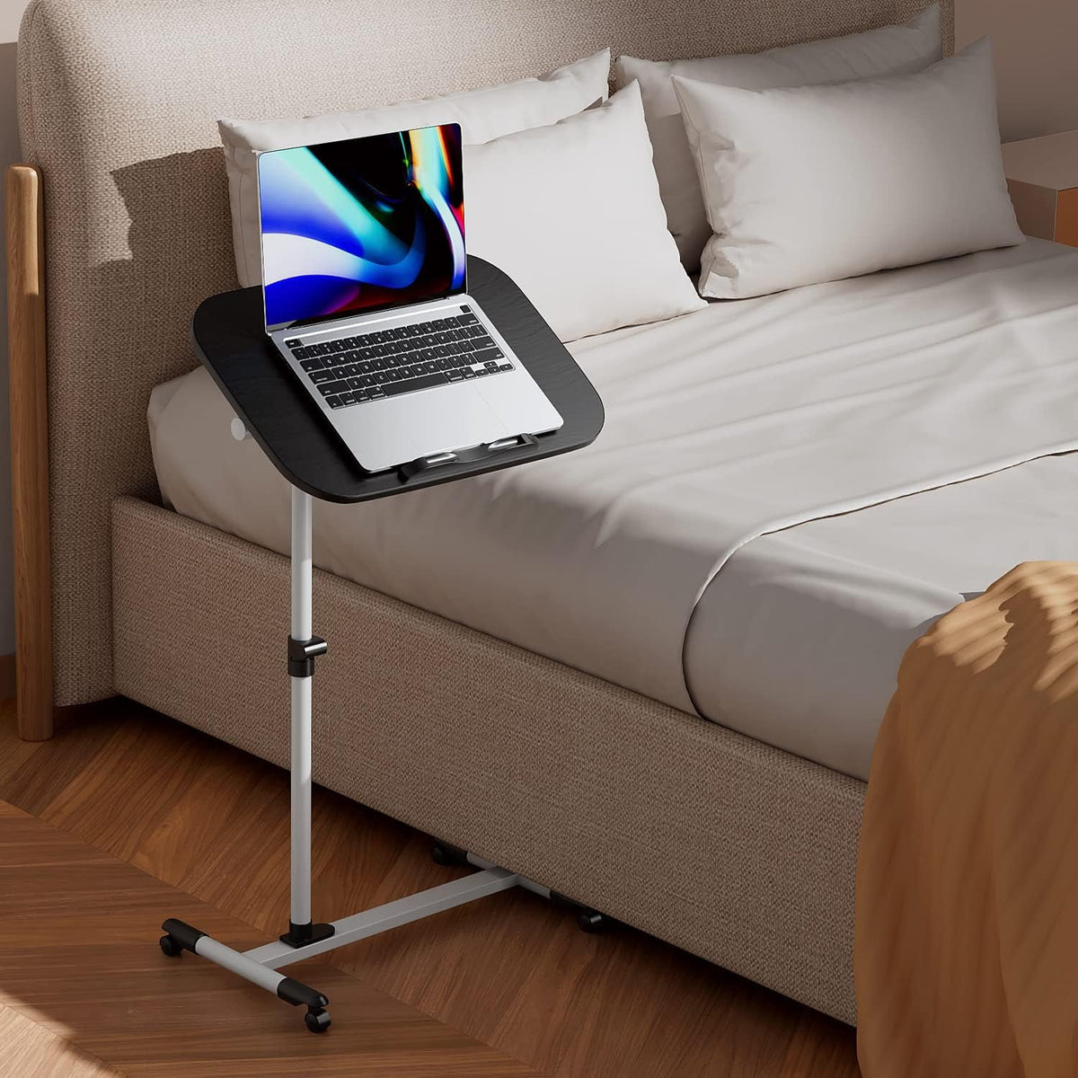 Black Adjustable Height Mobile Laptop Desk with Wheels J4801