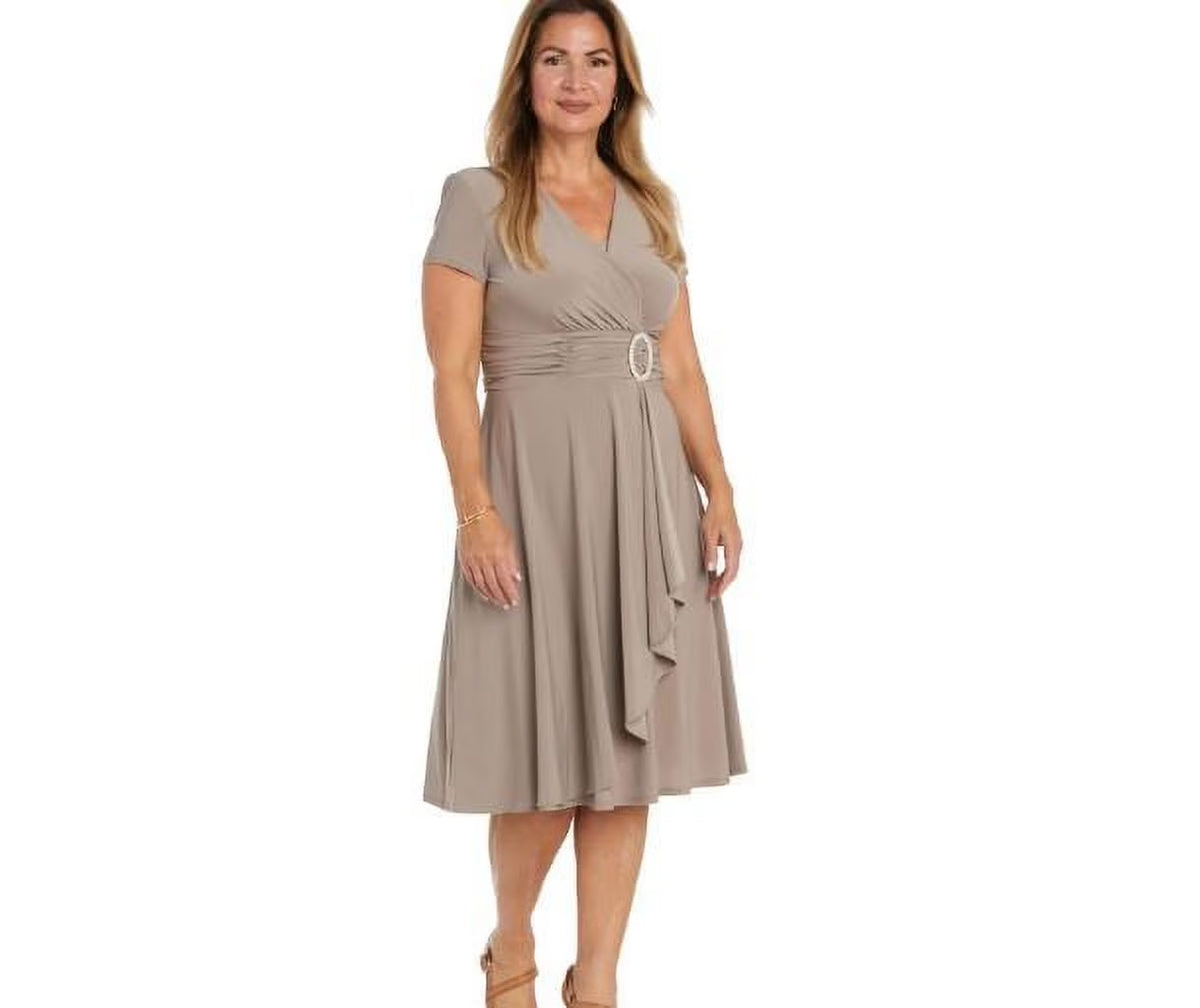 Taupe Short-Sleeve Faux-wrap Dress E93819