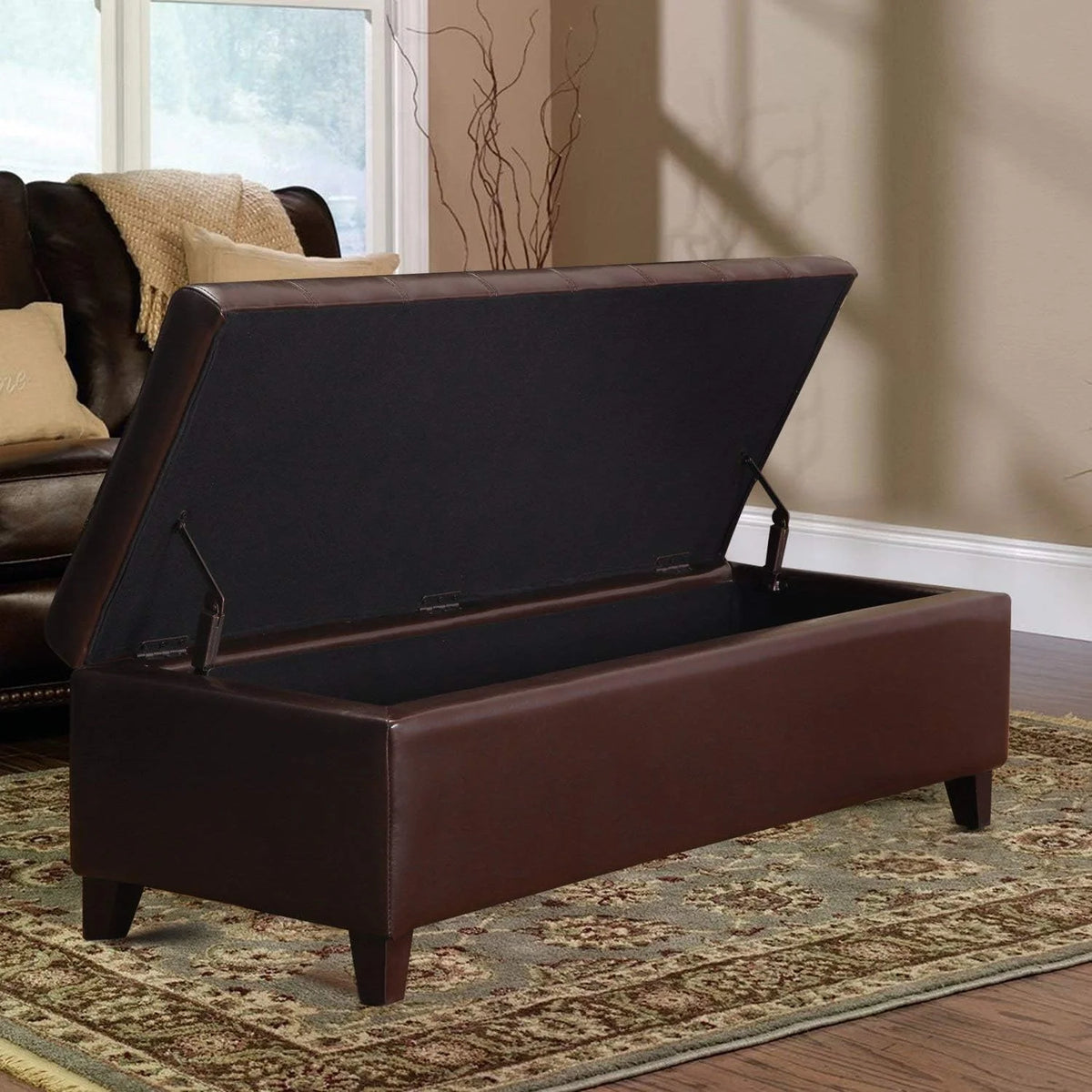 Brown Tufted Storage Ottoman Bench F4509