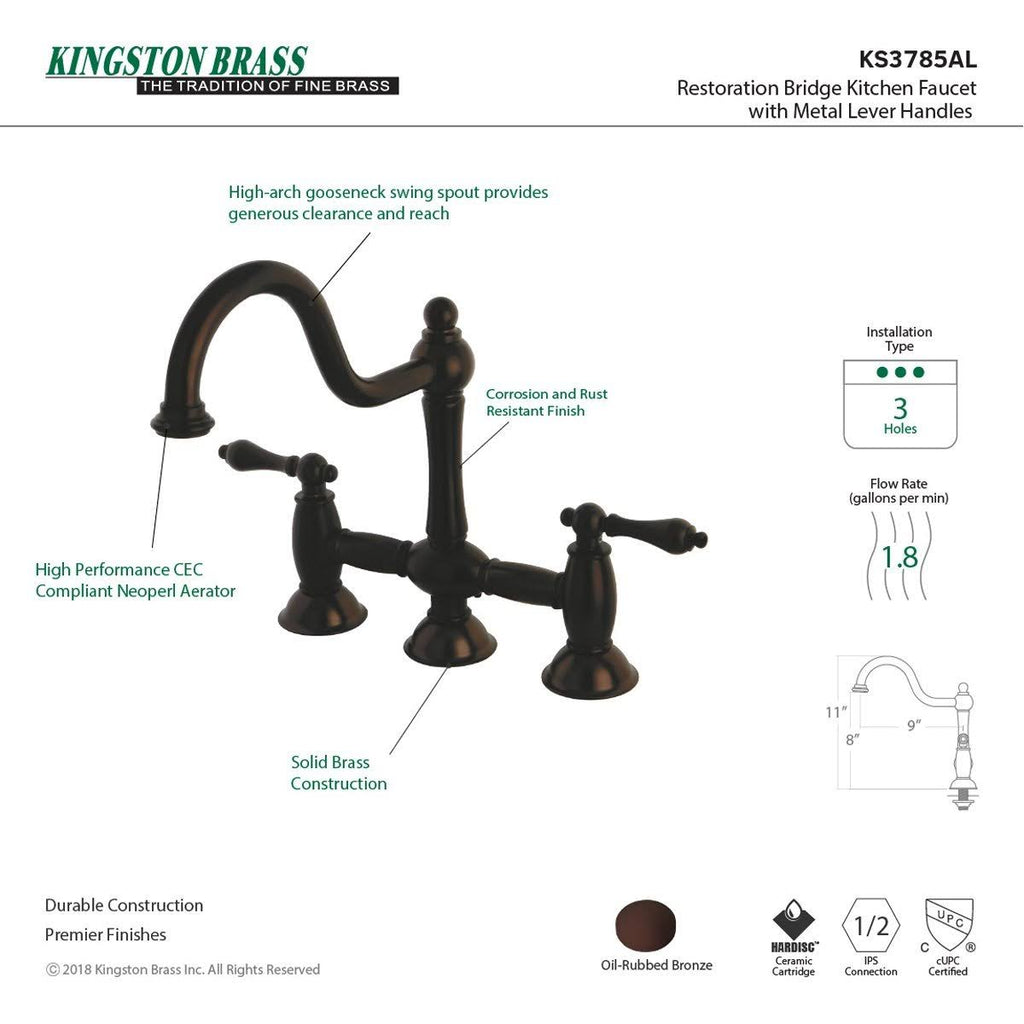 Oil Rubbed Bronze Bridge Kitchen Faucet K65287
