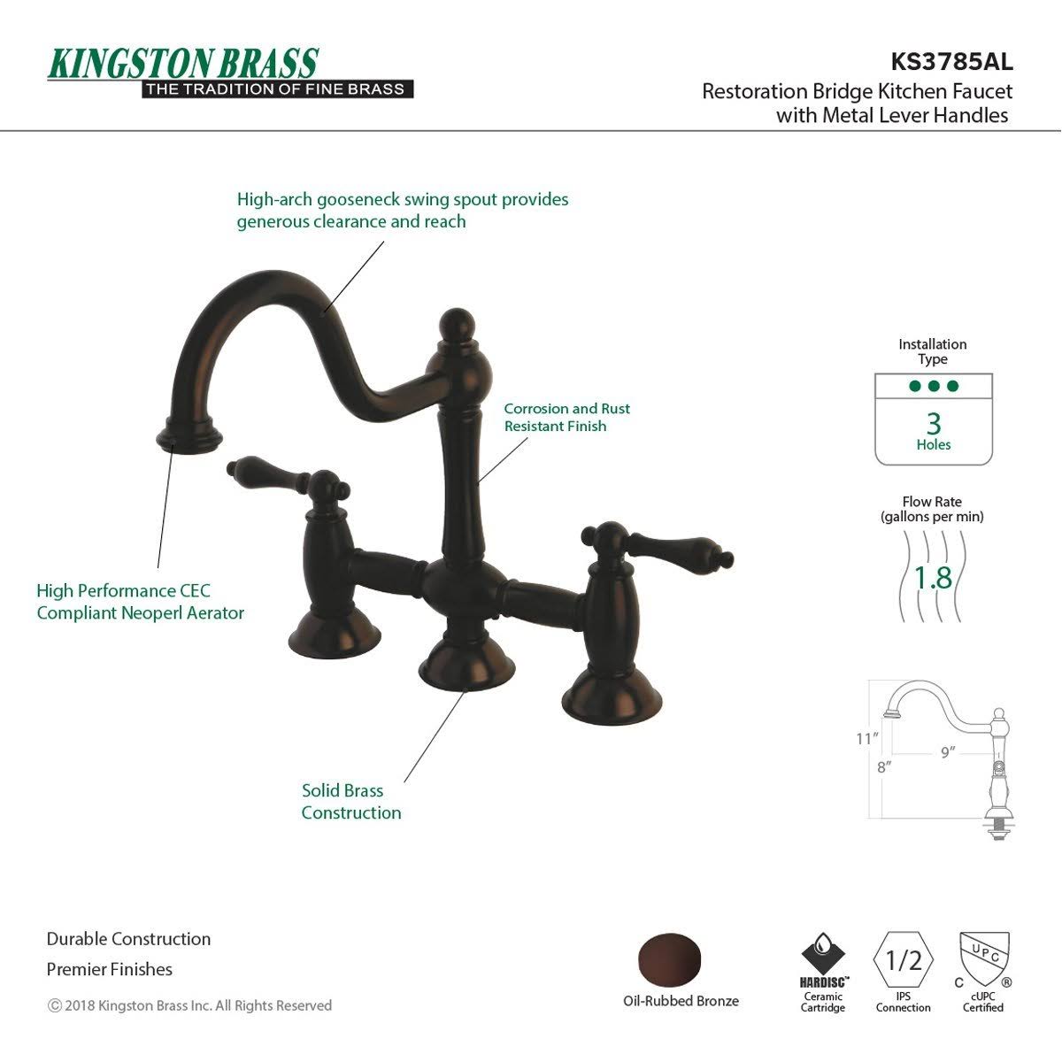 Oil Rubbed Bronze Bridge Kitchen Faucet K65287