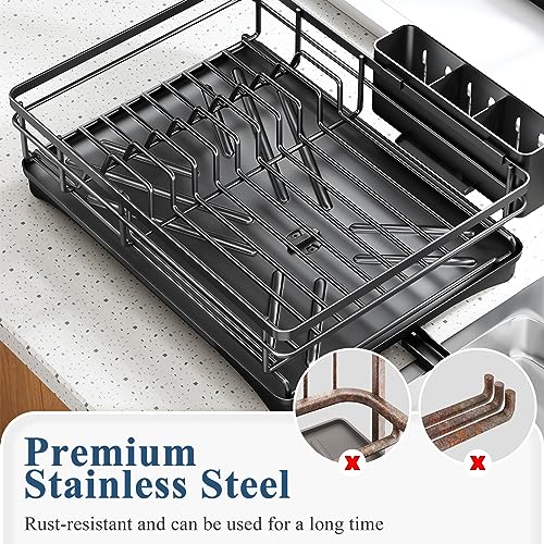 White Large Dish Rack with Drainboard and Utensil Holder M310