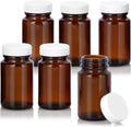 Amber Glass Wide Mouth Packer Bottle With White Ribbed Lid (6 Pack) S1270