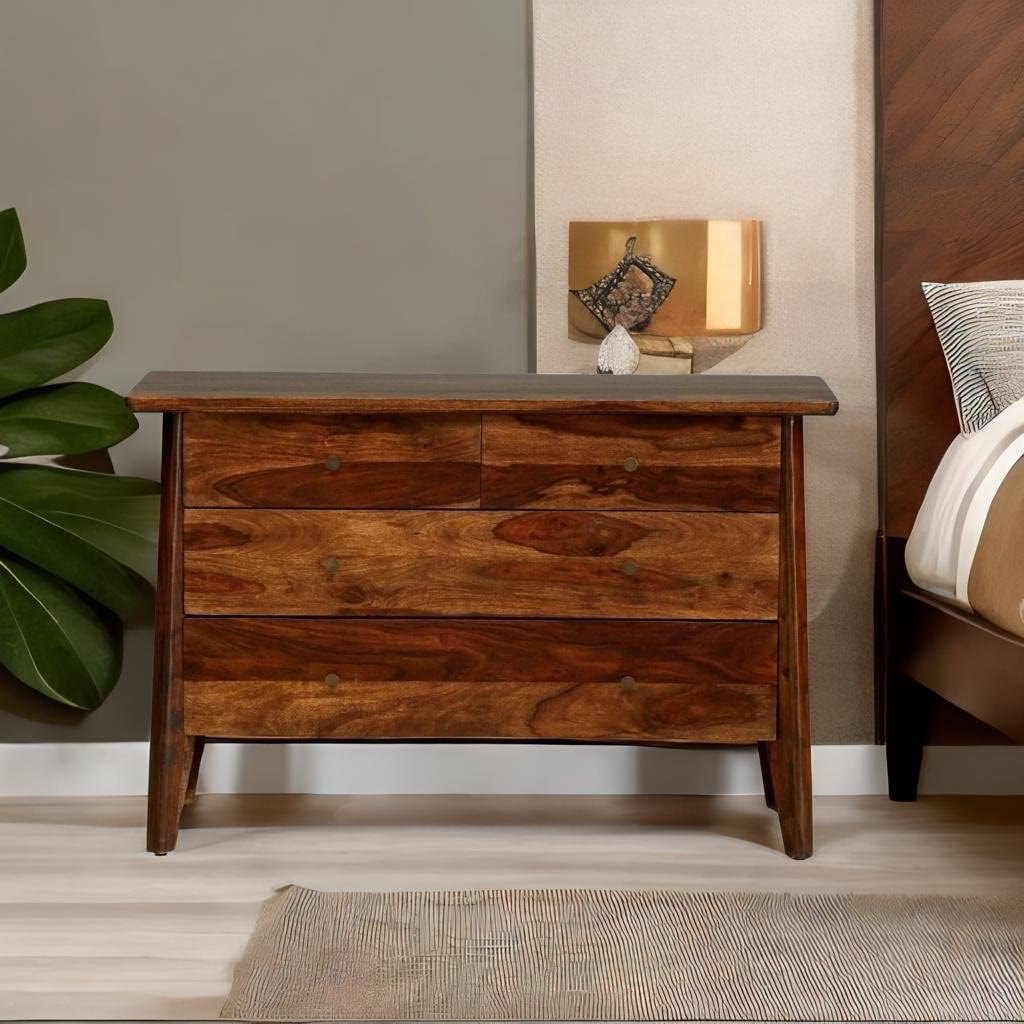 Mango Wood Chest of 4 Drawer Teak Finish Cabinet Storage Units Z27293
