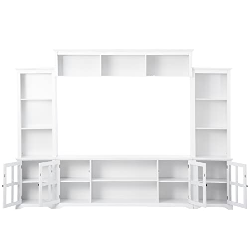 Black TV Console Table with Bookshelves and Tempered Glass Door K826