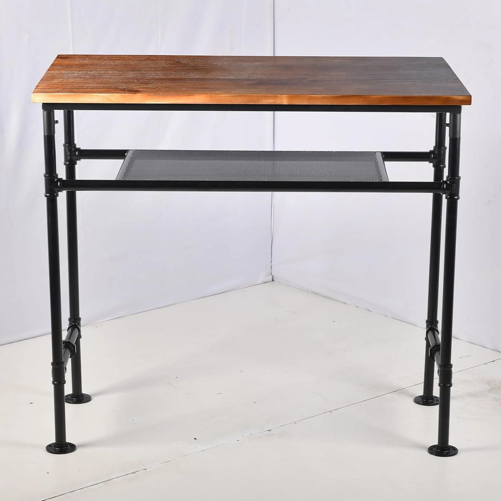 41.3" Height Solid Pine Wood Top Rectangular Pub Bar Table with Extra Shelf O1006
