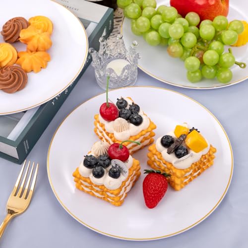 50 Pcs Gold Rim White Plastic Dinner Plates Y8231