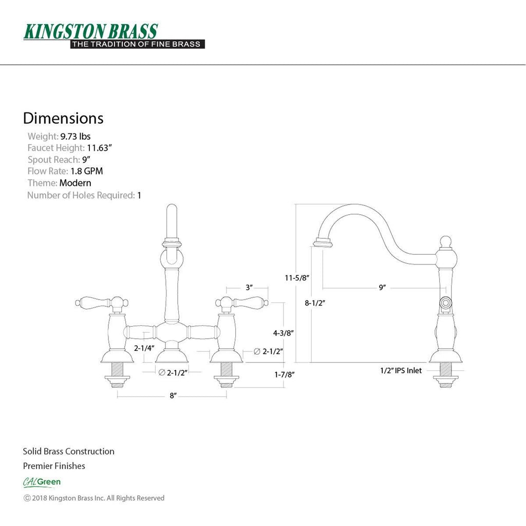 Oil Rubbed Bronze Bridge Kitchen Faucet K65287