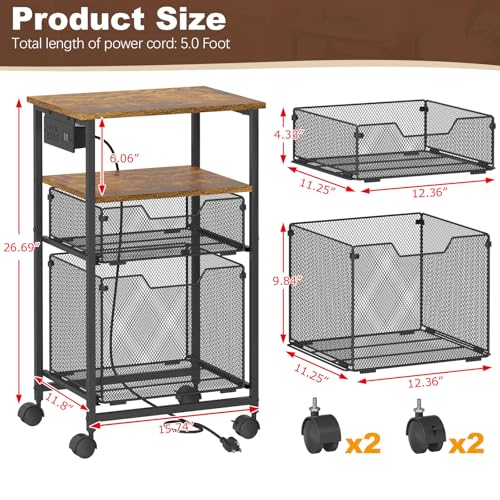 4-Tier Rolling File Cart with 2 Drawer K1000